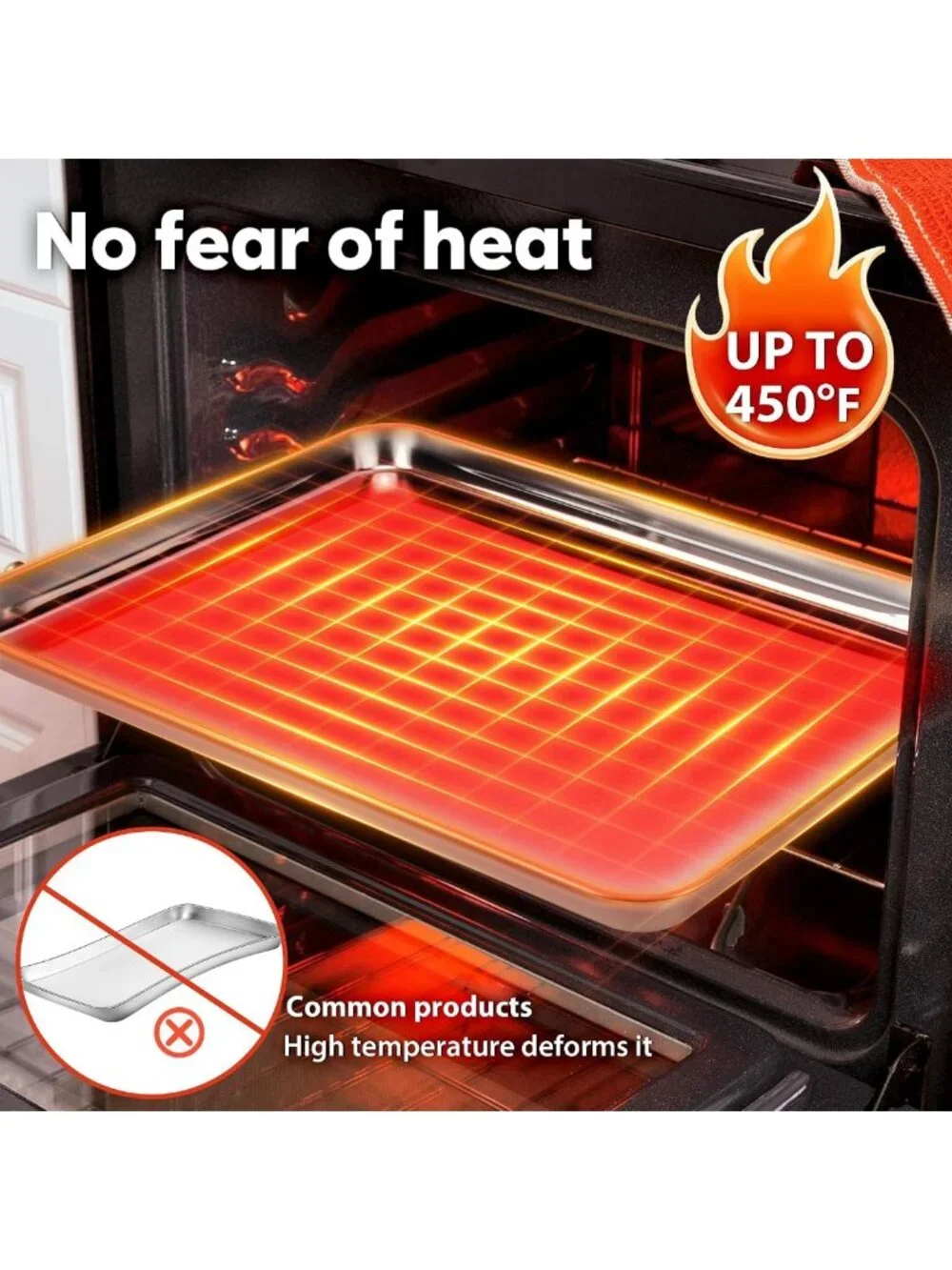 Set of 2 Stainless Steel Half Sheet Pans - Non-Stick Baking Trays for Oven